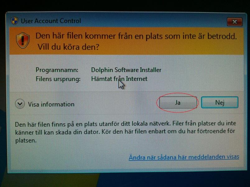 När nedanstående skärmbild visas på skärmen klicka på knappen Ja.