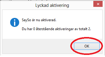 Följande skärmbild presenteras på skärmen. Klicka på OK -knappen.