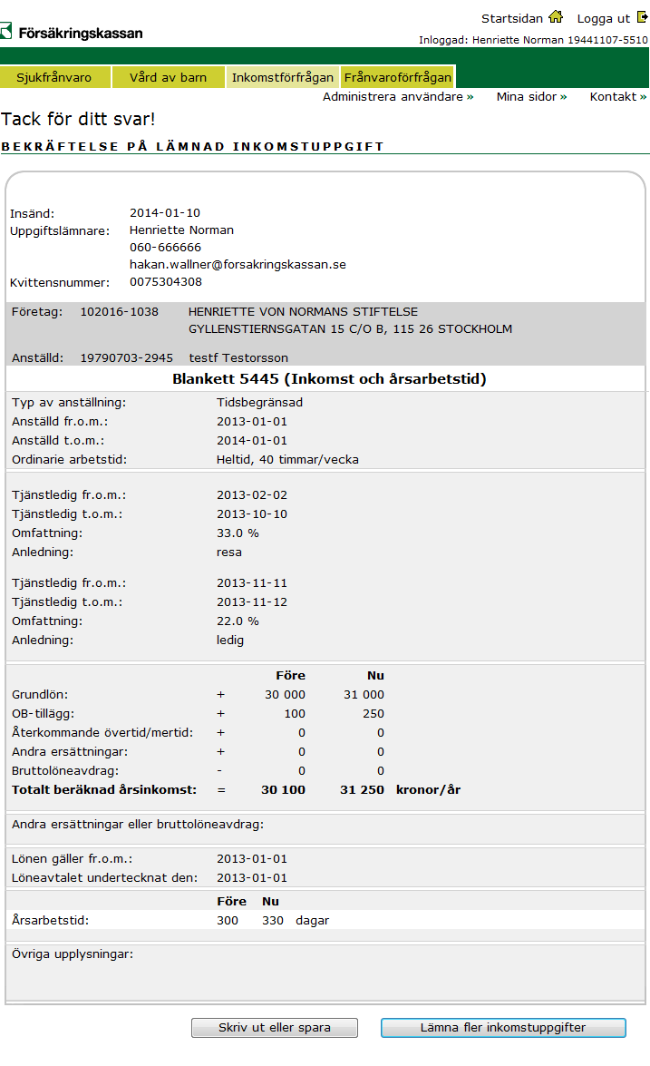 Bekräftelse på att Försäkringskassan tagit emot ditt