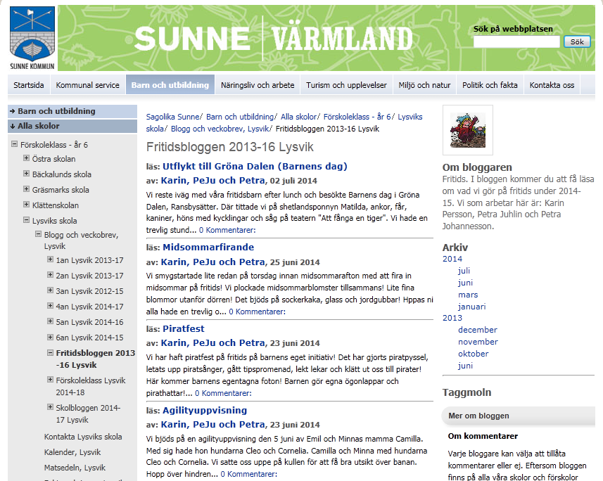 Överst står rubriken för inlägget och namn på de som bloggar. Därefter kommer själva texten och eventuella bilder.