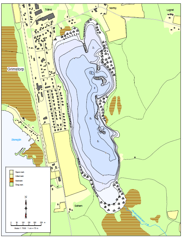 Figur 45: Bottenkarta över Lillesjön, djupangivelser i meter. 7.4 Biologiska undersökningar med toxicitetstest De biologiska undersökningarna redovisas i separat PM vilket återfinns i BILAGA D.