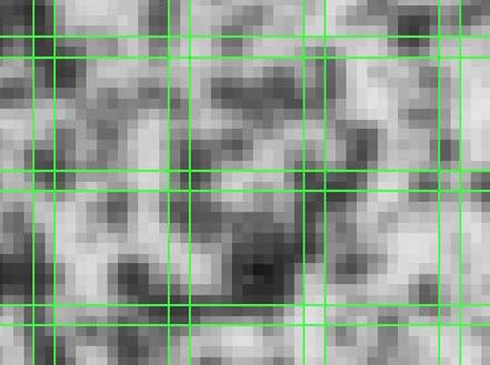 Figur 11. Fasetter i storleken 15 x 15 pixlar med 2 överlappande pixlar. Med hjälp av bildinformationen kan Aramis registrera eventuella förflyttningar av varje enskild fasett på den aktuella ytan.