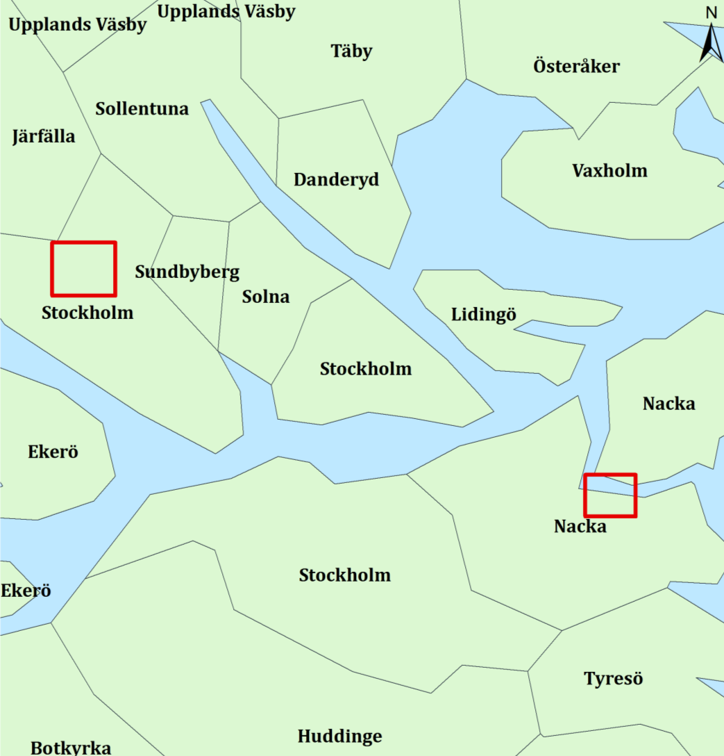Bilaga 1 Karta 1: Järvaområdet i Stockholms kommun och Fisksätra i Nacka