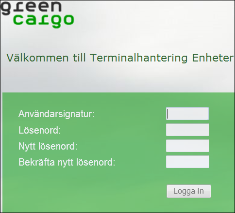 Manual Terminalhantering Green Cargo Användarhandledning 5.0 14 (19) 2. Stäng webbläsaren och öppna den igen. Gå via Green Cargos hemsida till länken: http://www.greencargo.
