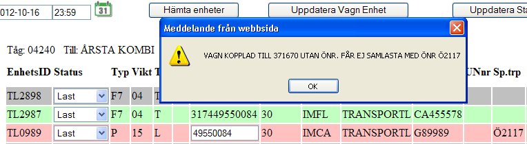 Manual Terminalhantering Green Cargo Användarhandledning 5.0 15 (19) Tryck OK och byt lösenord enligt tidigare instruktioner. 6 Felhantering /Problem som kan uppstå vid lastning av enheter 6.