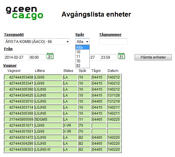 Manual Terminalhantering Green Cargo Användarhandledning 5.0 6 (19) Vagnsnummer visas i 12 siffror. Vagntyp visas i Littera.