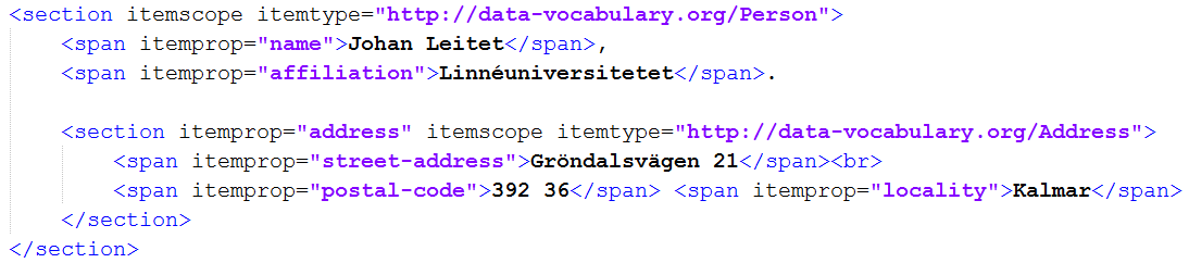 Microdata Utökning av HTML5 specifikationen.