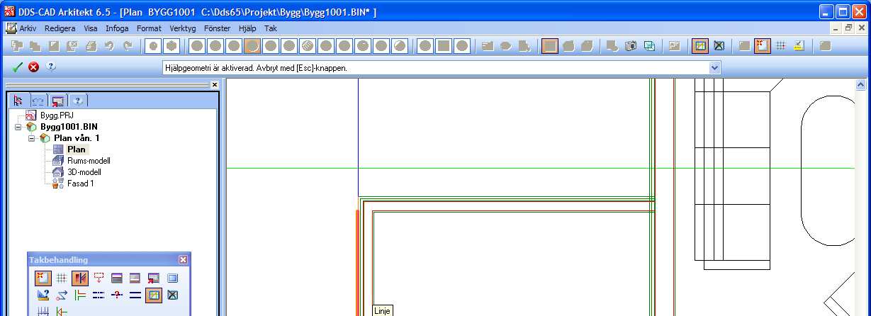 16... Kapitel 16 13.05.2009 Redigering DDS-CAD Arkitekt 6.5 Välj Parallell hjälplinje.