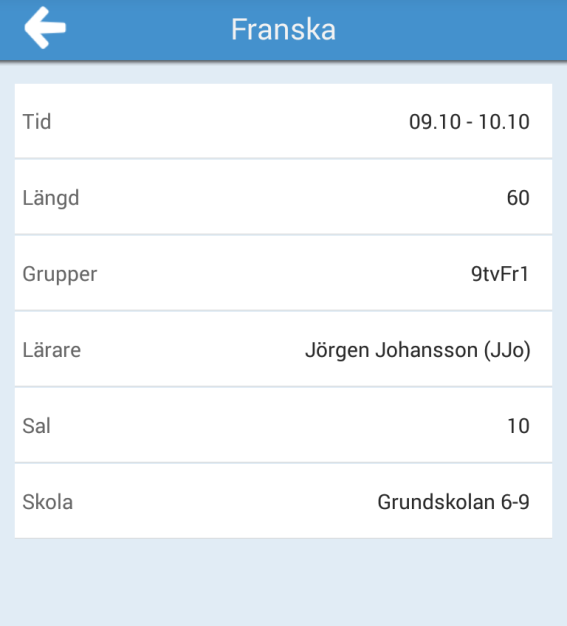 Schemainformation Skola24 MobilApp utgår från schemat vilket är appens startvy. Förälder med flera barn eller roller (ex. lärare) växlar schema med symbolen längst upp till höger ( ).