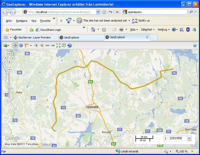 c. Zooma in till Sverige (tips: håll in shiftknappen på tangentbordet samtidigt som du