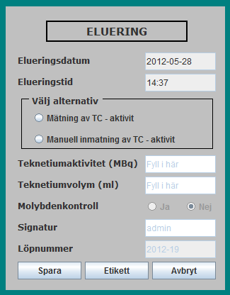 4.5 Inmatningsmeny När huvudmenyns användargränssnitt var klart började arbetet med undermenyn Inmatning. Utseendet på Inmatningsmenyn (se Figur 11) har samma stil som huvudmenyn.