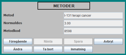 Det kom in ett önskemål under arbetets gång att det skulle finnas en till knapp på menyn Beräkningar. Denna knapp skulle skriva ut alla dagens elueringar, spädningar/beredningar och administreringar.