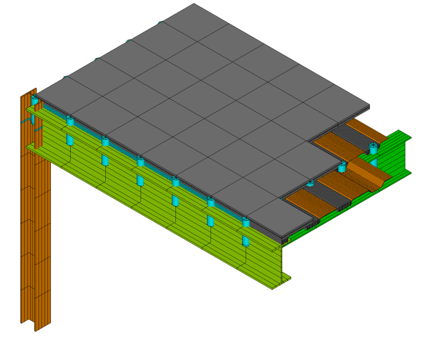 Finit elementmodell Finit elementanalys Hybridmodell baserad på flera olika varianter av finita element enligt ANSYS SHELL91 (6 DOF flera skikt): solida delen av