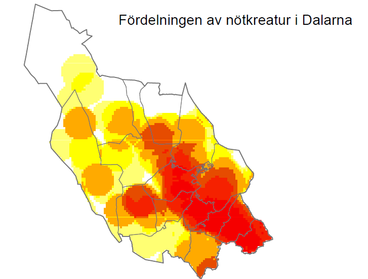 Minnesanteckningar 3 (10) Fördelning av tamdjur och betesmarker Nötkreatur finns främst i länets jordbruksmarker och mindre utanför (figur 2).