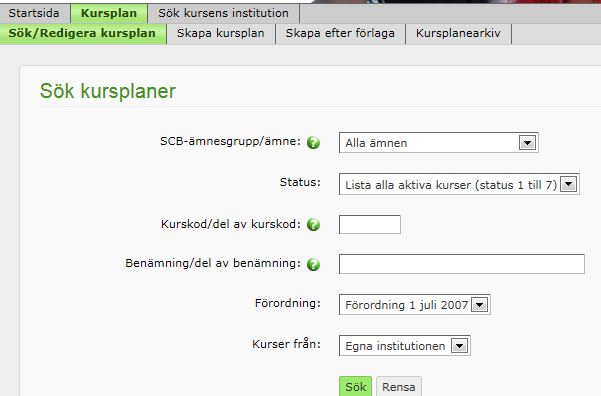 Söka fram kursplan När KA är klar med sin kursplan kontaktar han/hon PH för det program kursen ges inom.