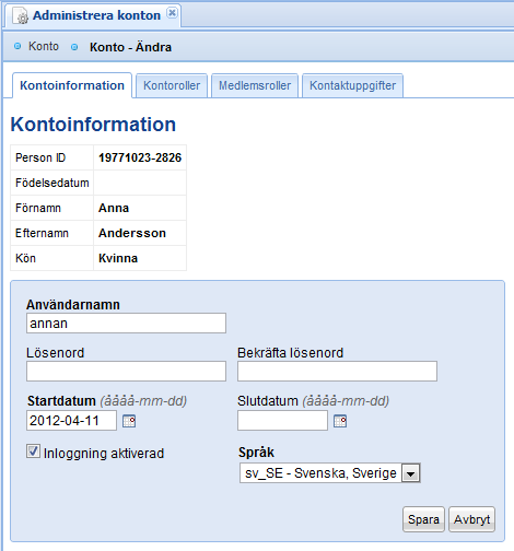 3. Fyll i det nya lösenordet och klicka på knappen Spara.