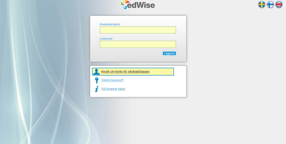 Ansökan om konto för vårdnadshavare 1. Skriv in www.edwise.se i webbläsarens adressfönster 2. Välj länken för att ansöka om konto för vårdnadshavare. 3.