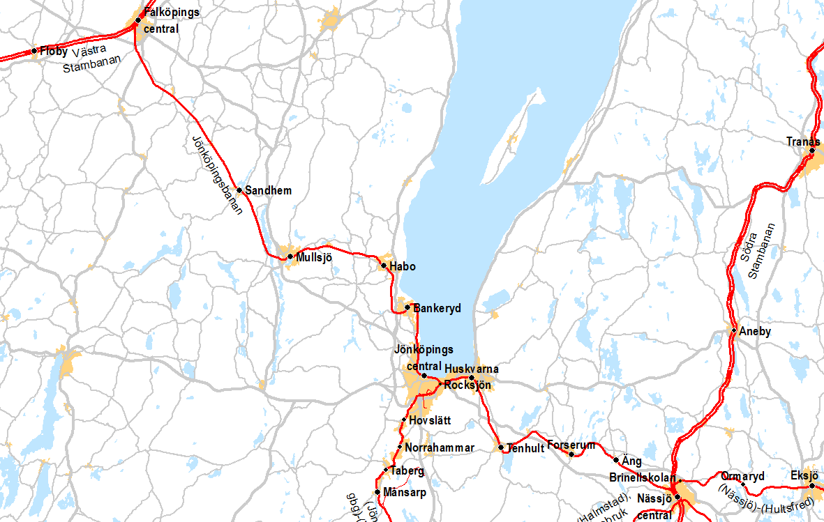 Redan planerade åtgärder 2017-2019 Höjd hastigheten till 160 km/h - genom försignalering och plankorsningsåtgärder - mindre upprustning av befintliga mötesspår på fem stationer (Sandhem, Bankeryd,