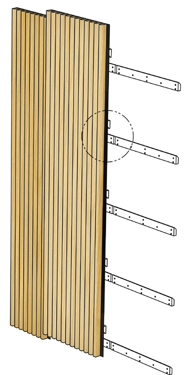 Utformningen av modulerna kan anpassas vad gäller ribbdimensionen, avstånd, typ av trä och ytbehandling.