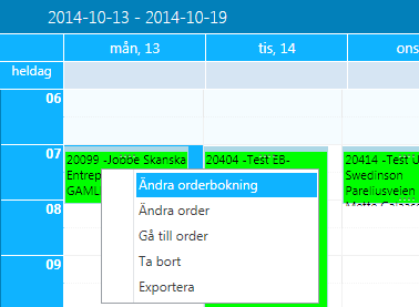 Detta alternativ skapar en ny tidsbokning. Detta kan tex vara en planering som inte direkt kopplas till en order, tex ledighet, lagertid e.d. Detta alternativ ändrar på en befintlig bokning.