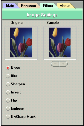 17 Fliken Filter Fliken Filter låter dig justera de individuella effekterna i den scannade bilden genom att lägga till olika filter på bilden före scanningen.