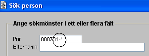 15 Sökning Sökknapp >> När det finns en sökknapp efter ett fält, kan du söka fram den uppgift som skall fyllas i. När du klickar på sökknappen öppnas ett sökfönster.