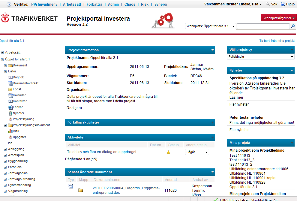 En lista över alla projekt visas Här kan du filtrera projekten genom att skriva in projektnamn 4 För att komma in i projektet så klickar du på ordet Länk på projektets rad 4 5 6 7 Projektet öppnas