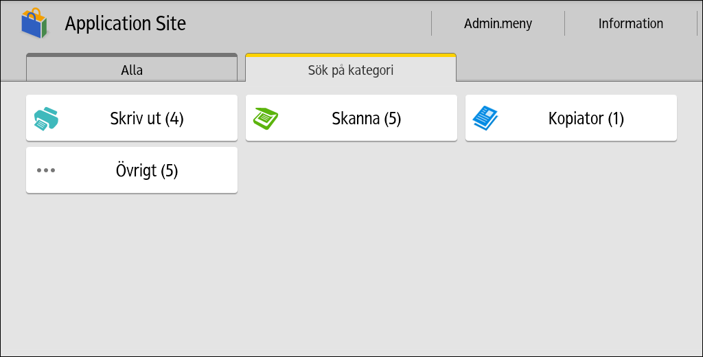 2. Hur du arbetar på applikationsplatsen Att visa applikationsplatsen 1. Tryck på ikonen [Startsida] längst ned i mitten av skärmen. 2. Tryck på ikonen [Applikationsplats].