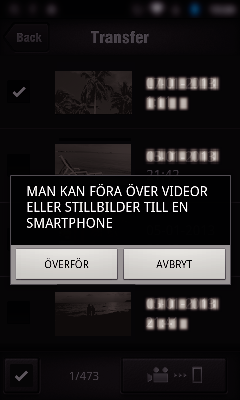 Att använda Wi-Fi 4 Välj fliken Still Image nere på skärmen och tryck på indexskärmen 0 Tryck på BACK för att återgå till föregående skärm 6 Tryck på ÖVERFÖR 0 Tryck på Monitor för att återgå till