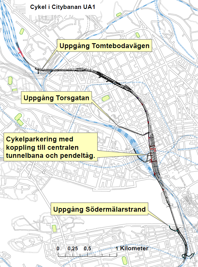Cykelväg i Citybanans räddningstunnel, alternativ 1: Södermälarstrand-Tomteboda, YST3 1.