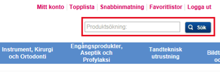 Söka efter produkter Navigeringsmenyn/katalogen I navigeringsmenyn är produkterna indelade i följande kategorier: 1. Restorati och Rotkanalbehandling 2. Protetik och Estetik 3.