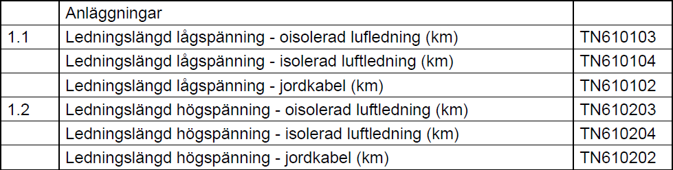 Företaget ska ange den verkliga ledningslängden inom redovisningsenheten. Om det finns dubbelmatning på vissa ledningssträckor anges följaktligen båda kabellängderna.