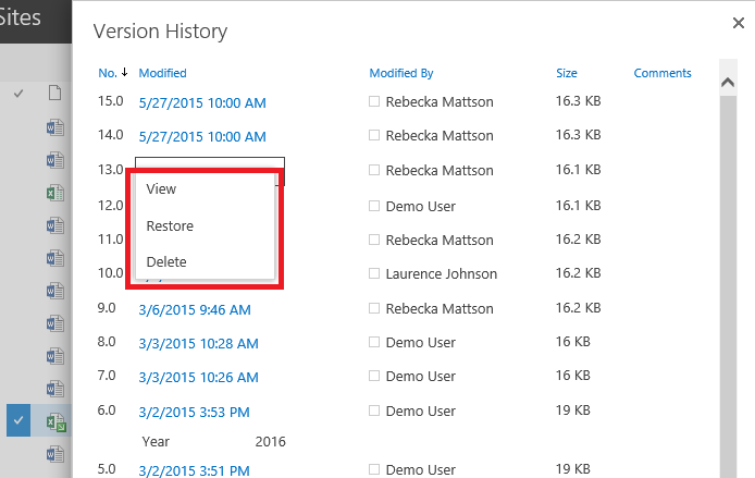 Versionhantering (OneDrive/SharePoint) Versionshantering i SharePoint och OneDrive gör det möjligt att återläsa tidigare versioner utav ett ändrat dokument.
