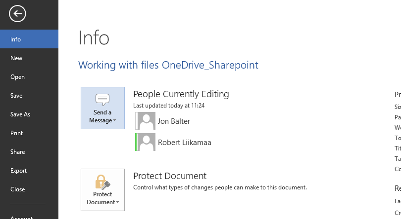 Simultanredigering vid arbete i dokument En av huvudfunktionerna i Office 365 (SharePoint och OneDrive) är simultanredigering vid arbete i Office dokument.