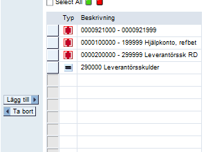 urvalet. Dessa fås fram genom välja filter -> huvudbokskonto -> bearbeta.