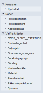 1.3 Projektrapporter 1.3.1 Resultaträkning projektvis Nyckeltal= Struktur= Gruppering av konton. Se rapportens kontokarta för specifikationer.