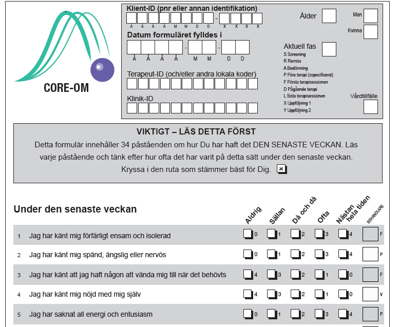 Testverktyg CORE-OM Bedömningsformuläret