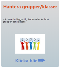 Knapparna i adminpanelen: 2. Hantera grupper/klasser Här lägger lärare till nya grupper/klasser. För att lägga till en ny grupp/klass trycker man på Lägg till.