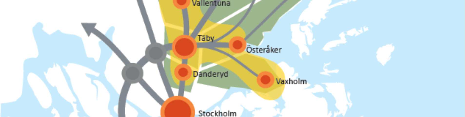 Nordostsektorn knyts till E4-stråket, Arlanda Uppsala samt till övriga regionala stadskärnor inklusive Stockholms centrala delar. Täby centrum - Arninge blir sektorns gemensamma stadskärna.