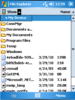 I File explorer välj Show->My Device och klicka på Program Files (den katalog dit du kopierade filen från din PC). Klicka på ikonen för programmet och installationen börjar.