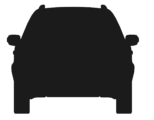 I figur 11 ser man SUV:en rakt framifrån. Fordonets främre undre halva med lyktor, grill och de svart områdena runt dimljusen skapar en enkel men ändå ganska tuff design.