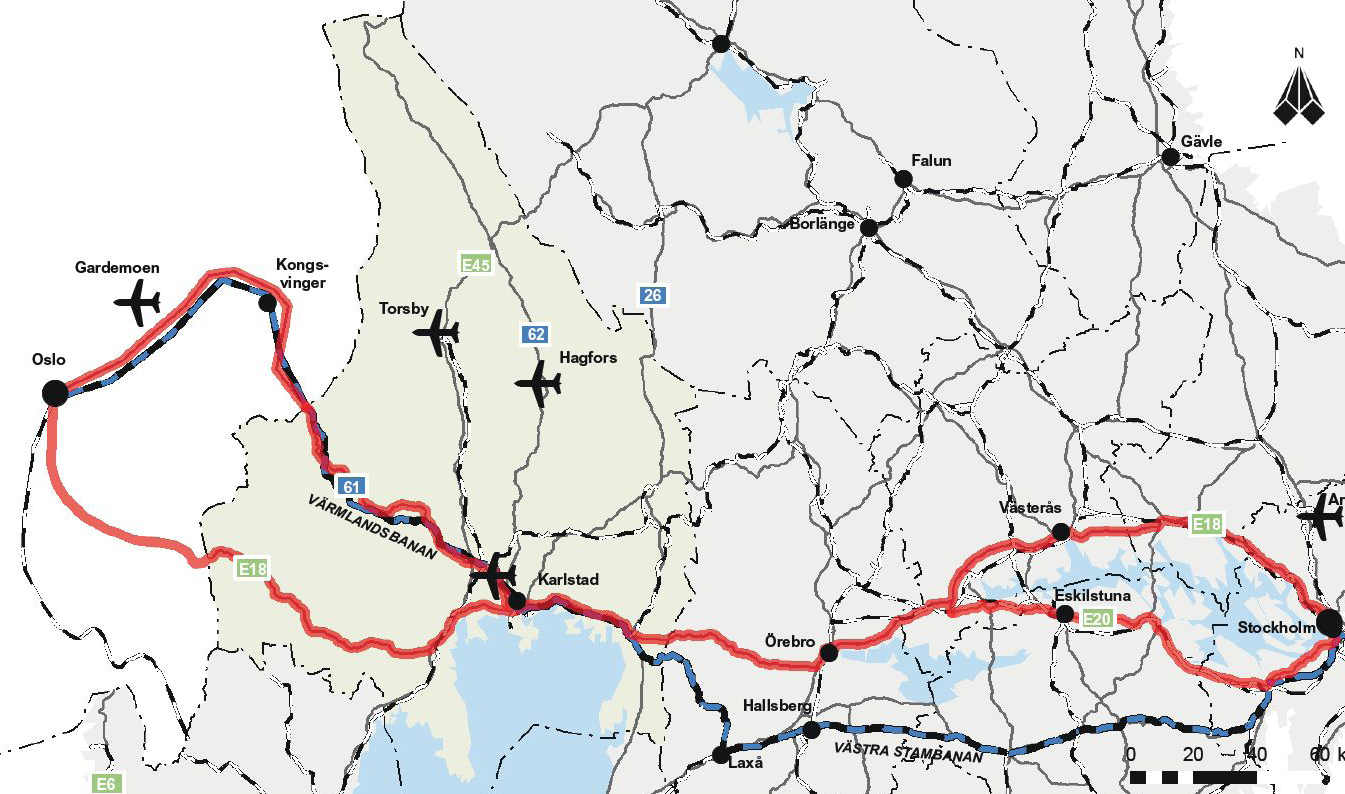 I Hagfors och Torsby finns kommunala flygplatser med reguljär trafik till Stockholm. För denna trafik erhålls statliga bidrag och trafiken upphandlas på uppdrag av Trafikverket vart fjärde år.