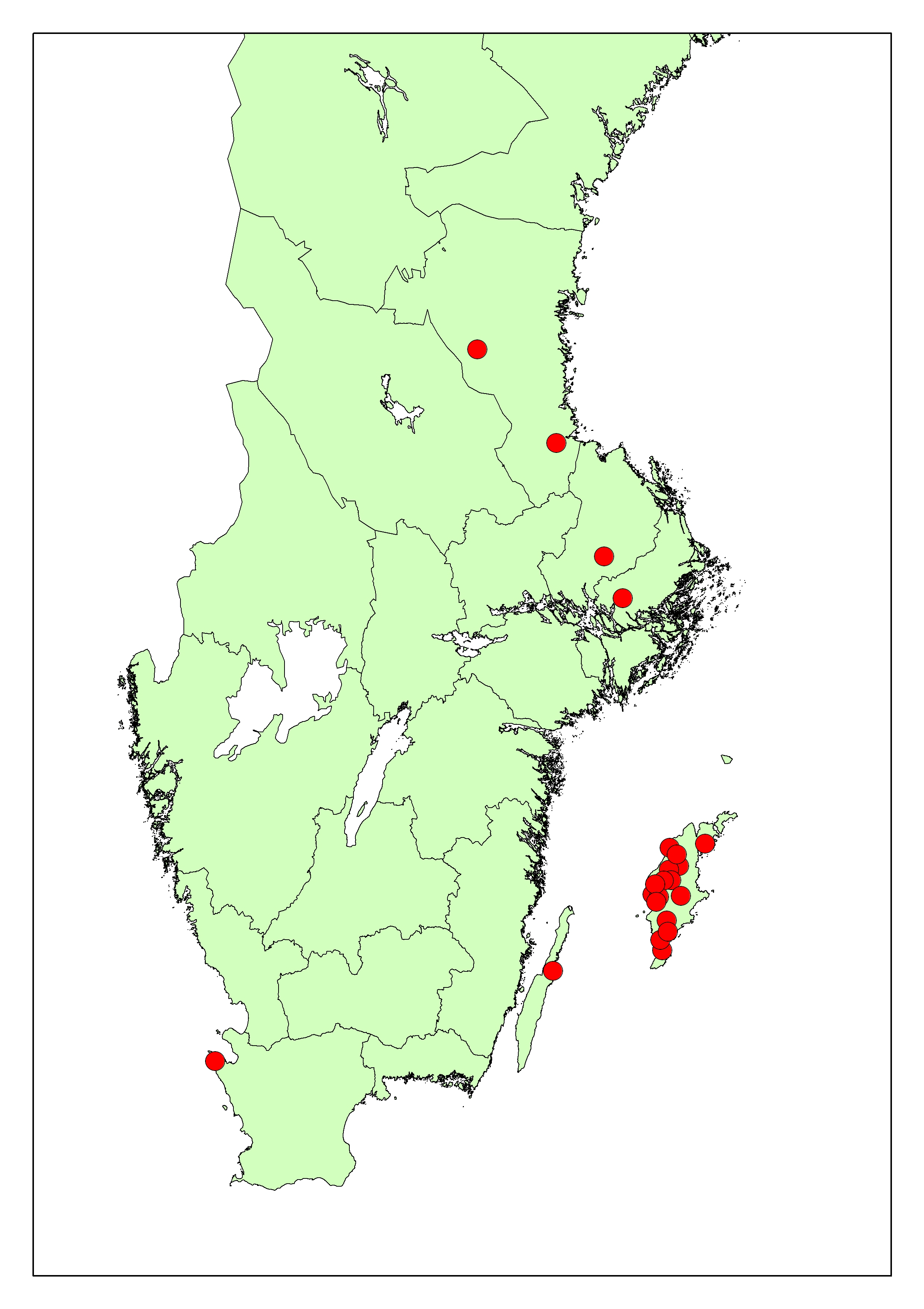 4.3 Skatternas geografiska läge Av de 21 skatterna finns 16 på Gotland, något som inte är så förvånande med tanke på att Gotland är en av de mest fyndrika platserna i världen när det kommer till mynt.