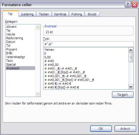 21 IT grundkurs 2 i datateknik vid Ålands lyceum ANPASSAD CELLFORMATERING För att ytterligare förtydliga vårt produktregister skall vi formatera cellinnehållet så att vi använder st format.