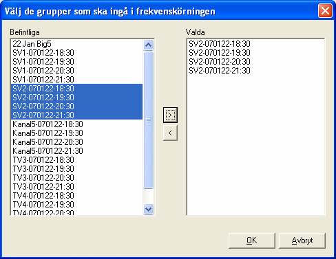 Starta körning Starta frekvenskörningen.