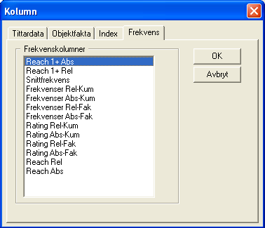 Index För indexberäkningar väljs huvudgruppen under kolumn 1 och målgruppen under Målgrupp.