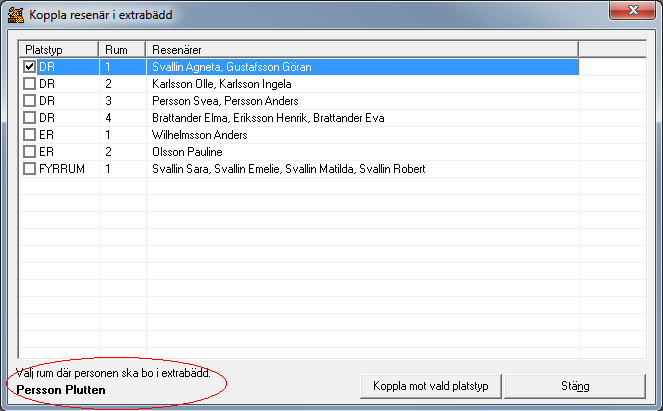 resenärer mot extrabädd. Då visas följande fönster för var och en av de markerade resenärerna.