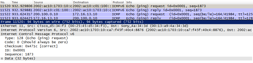 9.1.3. Tunnel Setup Protocol, TSP I testet användes IPv6-in-IPv4 Tunnel (Native), för att verifiera anslutning över IPv6. Ping skickades till IPv6.google.