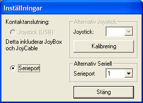 Kontaktanslutning Anslut kontaktstyrningsutrustningen (tex Joy Cable eller Joy Box) till USB eller serieporten på datorn.