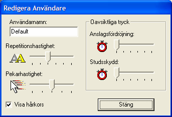Redigera användare Om flera olika kontaktanvändare använder samma dator kan man spara varje användares inställningar i separata filer för att snabbt kunna ändra inställningarna.